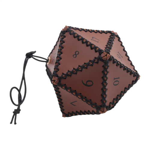 PU Leather D20 Dice Bag, Polyhedral Pouch Portable Drawstring Bag for , Game, DND Brown 1