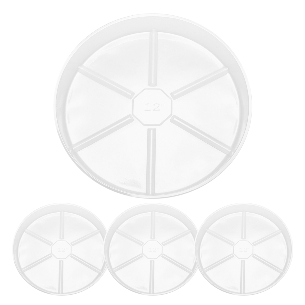 Exogio 4 Pack Clear Plant Saucer 12 Inch Plastic Saucers Thicker Tray Flower Pot For Indoor Outdoor Garden