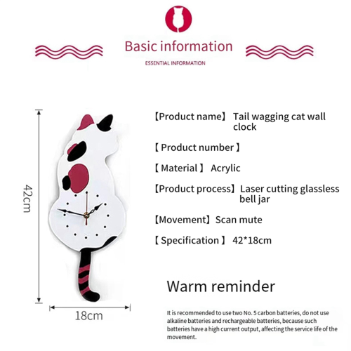 Black-Cat Pendulum Wall Clock,Cat Clock with Moving Tail,Cat Swinging,Whimsical Funny Clocks 1