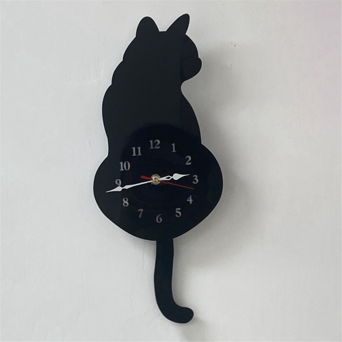 Black-Cat Pendulum Wall Clock,Cat Clock with Moving Tail,Cat Swinging,Whimsical Funny Clocks 2