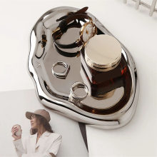 Modernes silbernes Schmucktablett aus Keramik, für Badezimmer, dekorativer Schmuck-Organizer, Heimdekoration, S