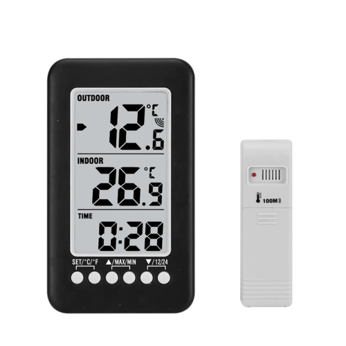 Digital Thermometer Meter with Clock Function Outdoor Indoor LCD Wireless Temperature Thermometers Weather Station