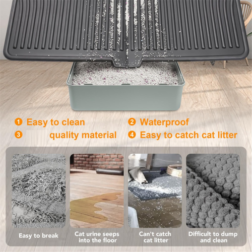 Cat Litter Mat, Large Trapping Mat Soft on Kitty Paws, Box Keep Floor Clean Gray 1