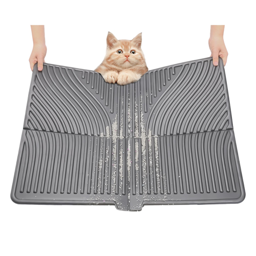 Cat Litter Mat, Large Trapping Mat Soft on Kitty Paws, Box Keep Floor Clean Gray