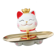 Glückskatzen Statue Ornament Kleinigkeiten Container Kreative Harz Figurine Tabletop Organizer Schmuck Schmuckstück Tablett B