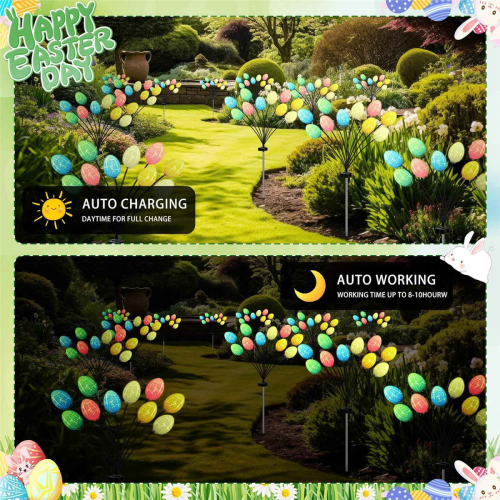 2 Pack 10LED Easter Eggs for Decorations,Easter Decor Garden Lights Decorative Solar Lights,Dinosaur 2
