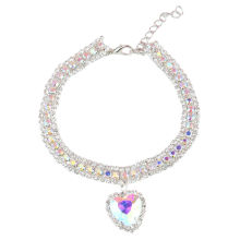 Dog Shiny Rhinestone Collar Cat Heart Diamond Jewelry Necklace Pet Bling Princess Puppy Supplies Accessories,D