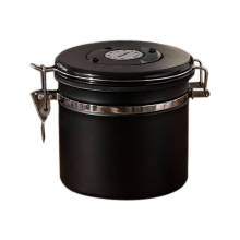 Boîte à café hermétique en acier inoxydable avec date de péremption, 1,2 L, noire