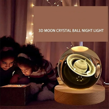 Valentines Day Gift Galaxy Crystal Ball Lamp 3D Planet Moon USB LED Night Light,B