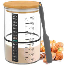Sauerteigglas mit Holzdeckel Behälter Weithalsglas zum Brotbacken