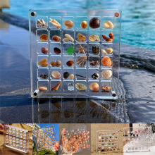 Magnetische Muschel-Displaybox aus Acryl, Aufbewahrungsbox für Diamant- und Edelsteinperlen, Gitter, transparente Muschel, F