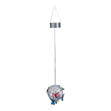 Lampada da giardino a sospensione con sfera rotonda e farfalla intrecciata, luce notturna decorativa solare, metallo per esterni B