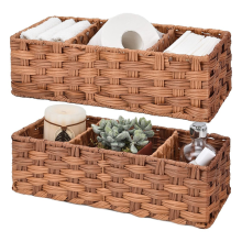 Organizer per WC da bagno, retro del cestino portaoggetti, cestini impermeabili per serbatoio, 3 sezioni, confezione da 2, marrone