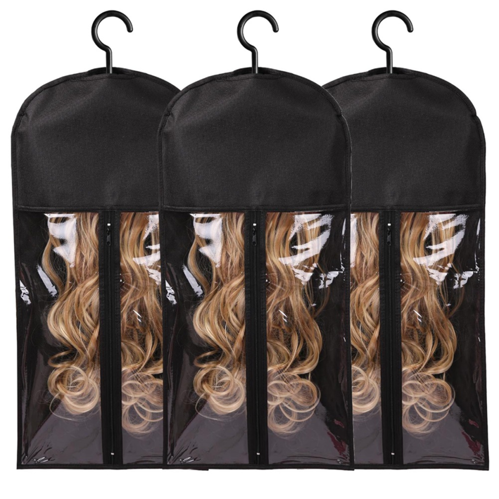 Exogio Unisex Black 3Pcs Hair Extension Holder Wig Storage For Multiple Wigs Bags With Hanger