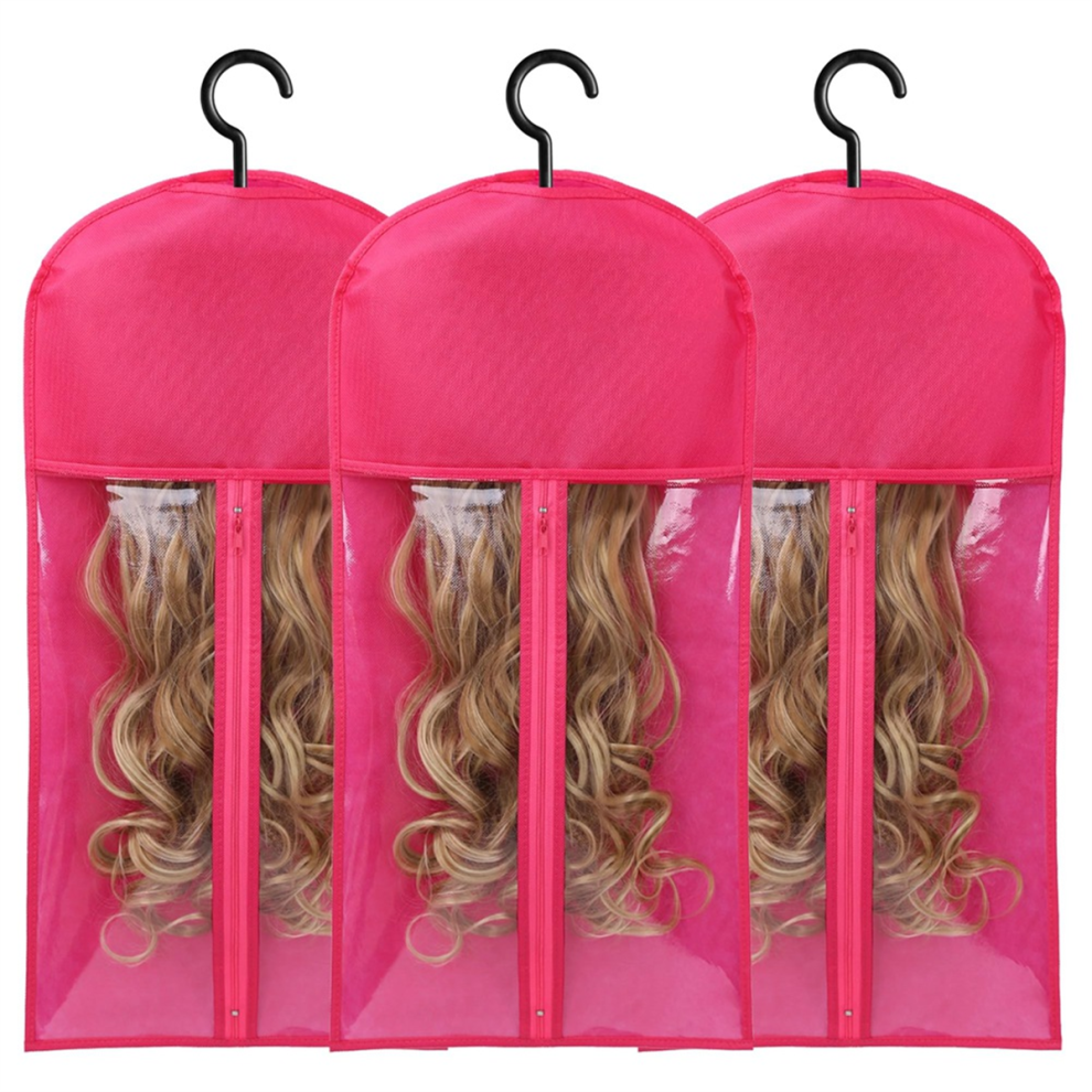 Exogio Unisex Red 3Pcs Hair Extension Holder Wig Storage For Multiple Wigs Bags With Hanger Rose