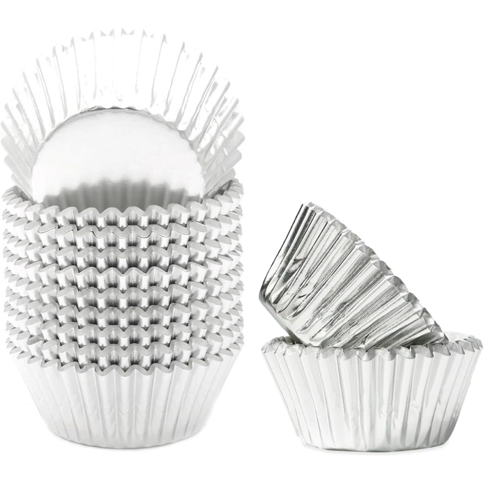 Mini 500Pcs Foil Cupcake Liners For Baking Cups Thick & Sturdy, Oil Resistance, Muffin Paper A Silver Exogio