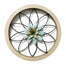 1pcs Ultra-Thick Rustic Wall Decor, Wooden Frame Iron Flower Farmhouse Hanging Decoration for Outdoor,Bedroom Blue