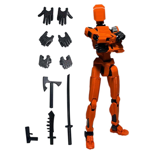 Figurine robot articulée imprimée en 3D, orange, pour animation image par image