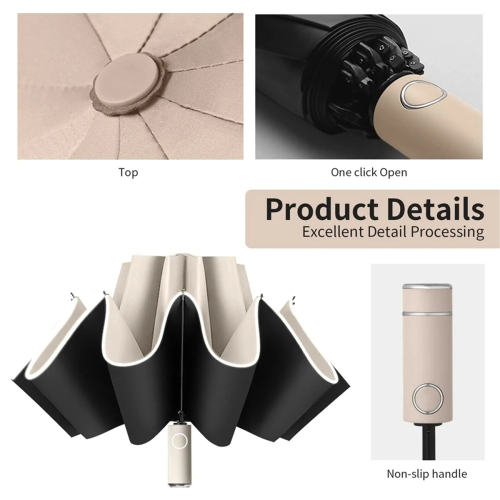 Fully Automatic Reverse Folding Umbrella with Windproof Reflective Stripe UV Umbrellas for Carabiner Handle Travel,B 1