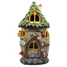 Harzhäuser mit Solar-LED-Leuchten, Feengarten-Zubehör, Cottage-Figuren für den Außenbereich, Rasenornamente, A
