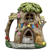 Harzhäuser mit Solar-LED-Leuchten, Feengarten-Zubehör, Cottage-Figuren für den Außenbereich, Rasenornamente, B