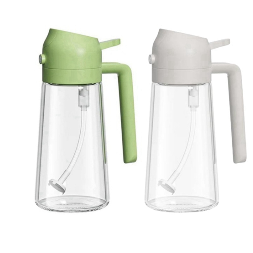 2-In-1 Oil Dispenser And Sprayer, About 16Oz Glass Bottle For Kitchen (2Pcs) & Green/White 4852752495384