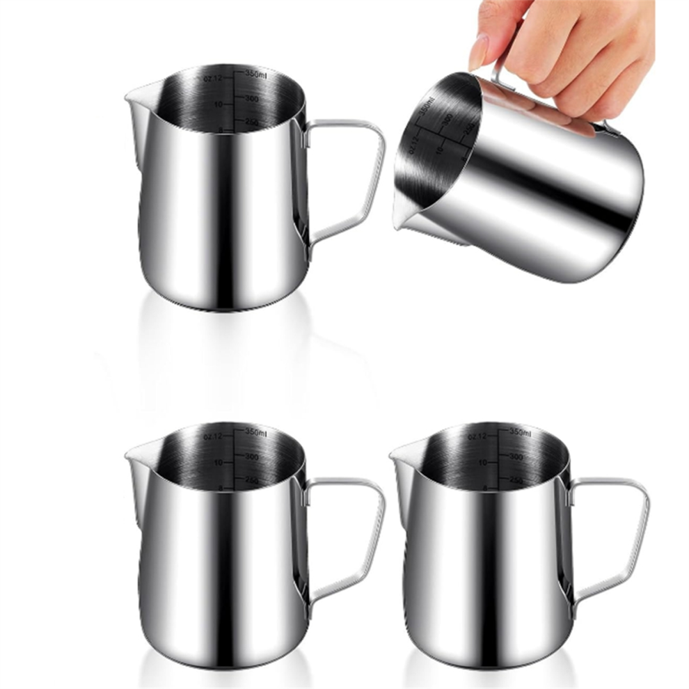 4 Pcs Milk Frothing Pitcher Espresso Steaming Pitchers 12 Oz Stainless Steel Frother Cup Steamer Exogio