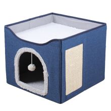 Large Cat Bed with Ball Hanging and Scratch Pad Double Layered Foldable Beds for Indoor Cats Sleeping All Seasons,C