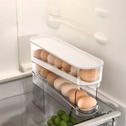 Rolling Egg Dispenser Storage Box Double Layer Roller Organizer Bin with Lid for Restaurant 1