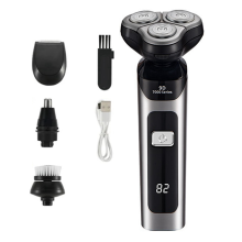 Electric Shaver LCD Digital Display Three-Head Floating Rechargeable Smart Waterproof Type-C Charge Silver