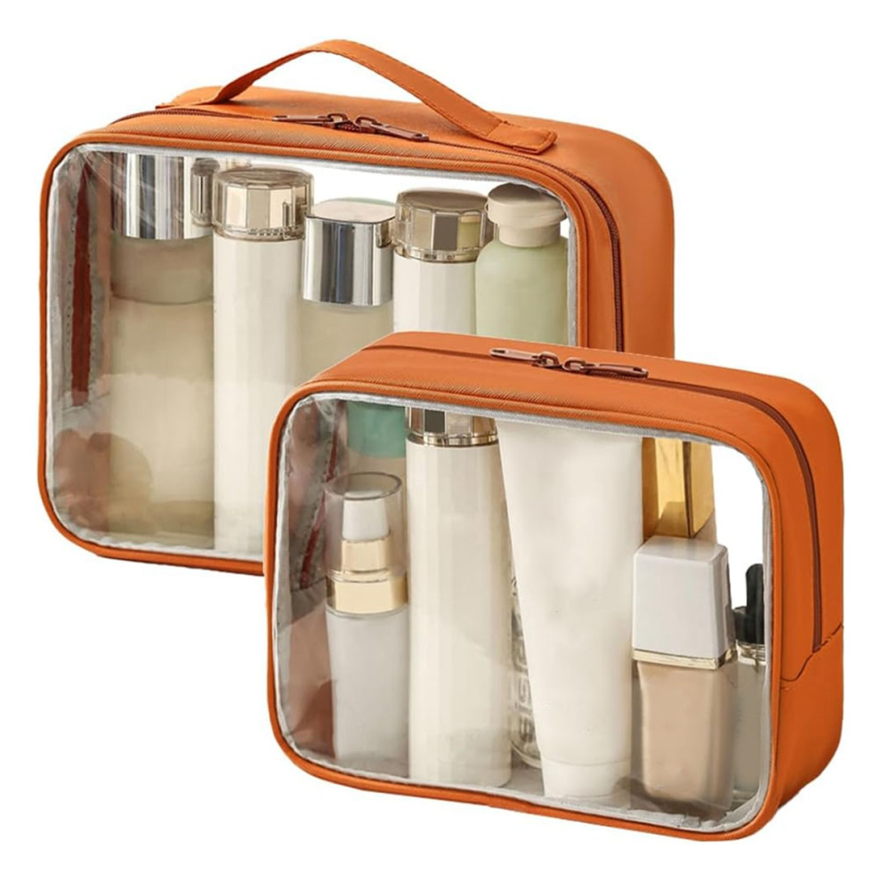 Exogio Clear Toiletry Bag,Water-Repellent Pvc Makeup Bag With Zippers,Clear For Women Transparent & Orange