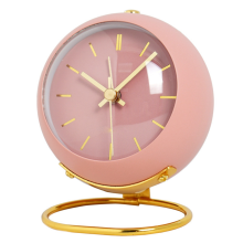 Wecker, Retro-Hintergrundbeleuchtung, einfaches Design, kleine Tischuhr mit Nachtlicht, leise, tickt nicht, batteriebetrieben, Pink