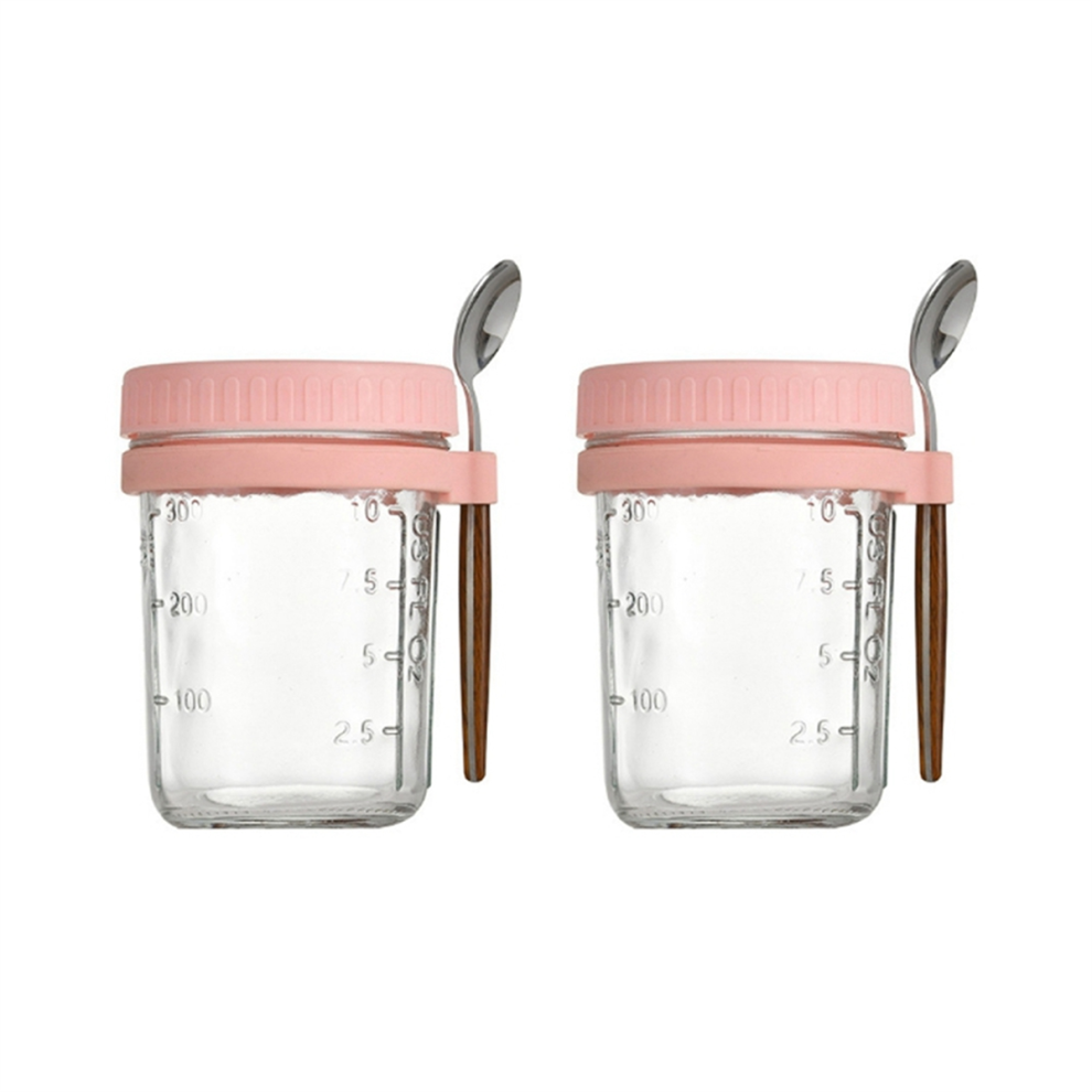 Exogio Pink 2Pcs Breakfast Cup Container Airtight Oatmeal Jar With Cover And Spoon Portable For Salads Cereal
