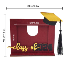 Photo Frame Wooden Graduation Picture Bachelor Hat Letter Engraved Holder for Office Home Decoration Red