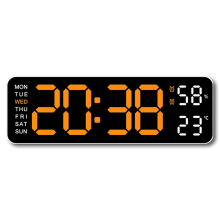 Grande orologio da parete digitale con temperatura e umidità, display settimanale, allarme elettronico a LED da tavolo 12/24 ore, arancione
