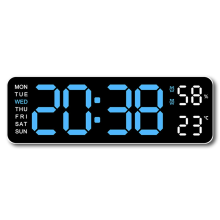 Large Digital Wall Clock Temperature and Humidity Week Display Electronic LED Table Alarm 12/24H Blue