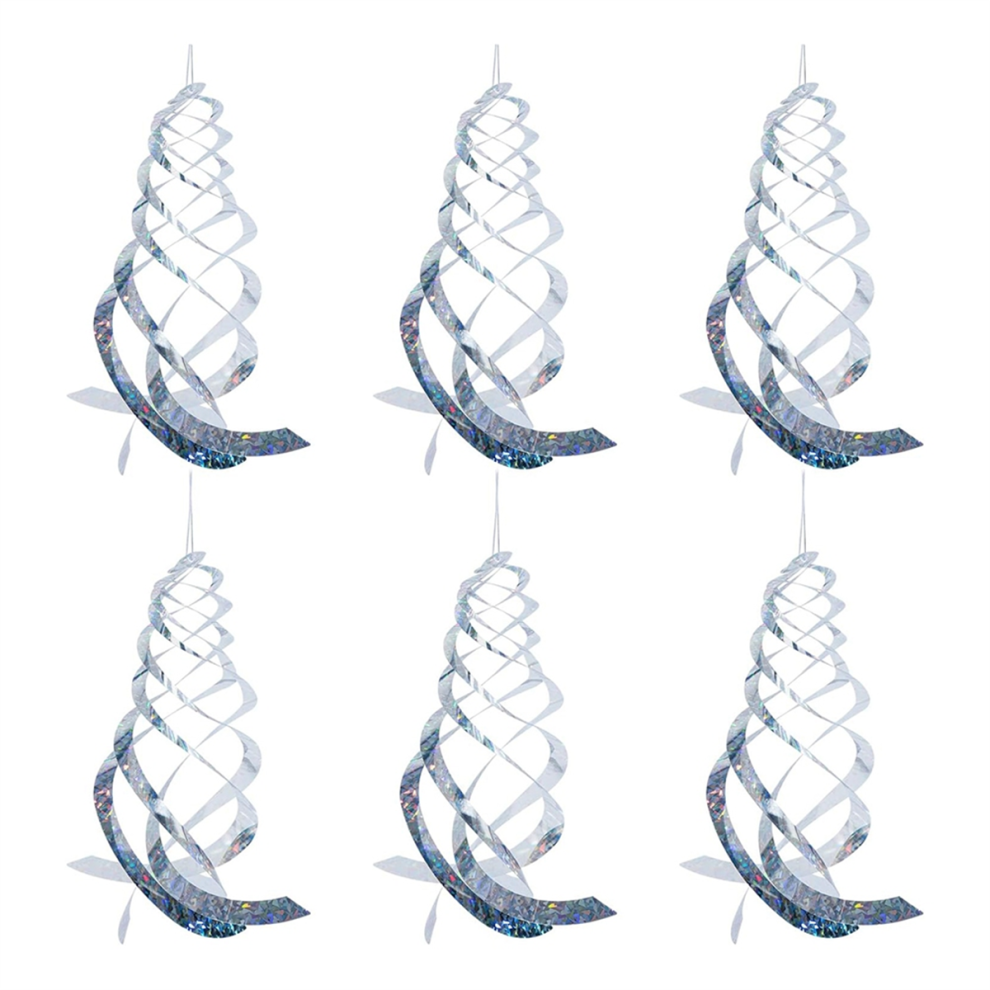 Exogio Silver Woodpecker Deterrent Reflective Ornamental Spiral Device, 6Pcs Hanging Bird Scare Devices, Reflectors