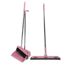 Kehrschaufel-Besen-Set, Bodenwischer, Haushaltsreinigung, langer Griff für Lobby, Küche, Pink