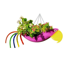 Pot de fleurs en métal exquis en forme d'oiseau volant, perroquet coloré, pot décoratif de jardin à suspendre, L, A