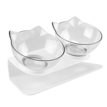 Anti-Slip Double Layer Cat Bowl and Dog with Stand Pet Feeding Water Feeder Transparent
