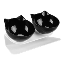 Anti-Slip Double Layer Cat Bowl and Dog with Stand Pet Feeding Water Feeder Black