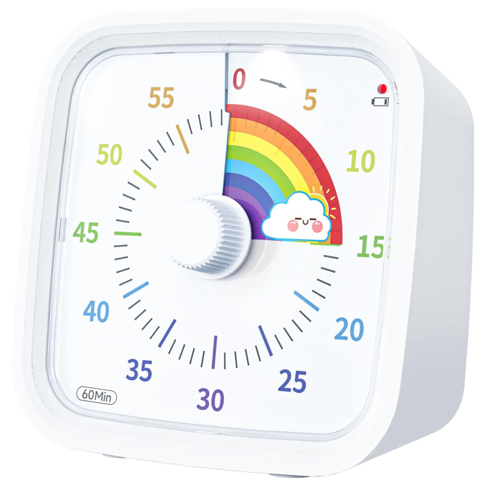 Exogio 60 Minute Visual Timer With Protective Case, Rainbow Disk Timer, Silent Countdown Time Management Tool White