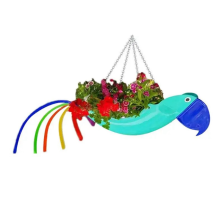 Pot de fleurs en métal exquis en forme d'oiseau volant, perroquet coloré, pot décoratif de jardin à suspendre, taille L, taille D