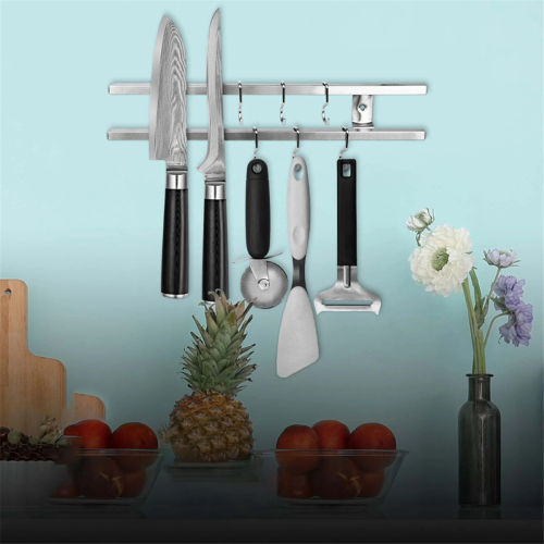 Wall Magnetic Knife Rack, Metal Kitchen Storage Strips, Rack with Hooks 2