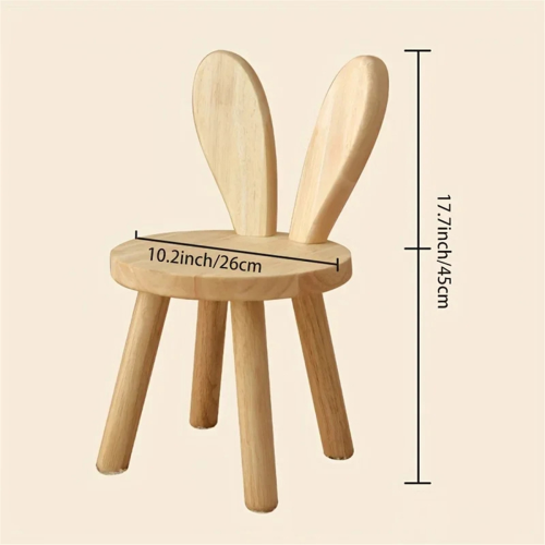 Small Board Stool, Cute Ears Solid Wood Decorative Stool Children Chair 1