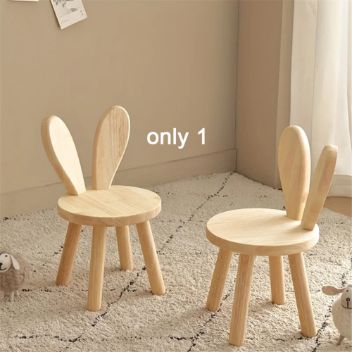 Small Board Stool, Cute Ears Solid Wood Decorative Stool Children Chair 2