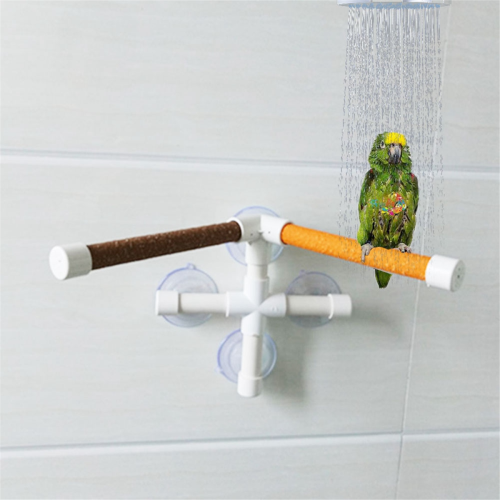 Suction Cup Pet Bird Parrot Bath Shower Stand Platform Pole Double Stick Claw Sharpening Fun Perch 2