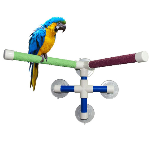 Suction Cup Pet Bird Parrot Bath Shower Stand Platform Pole Double Stick Claw Sharpening Fun Perch 1