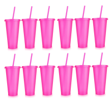12 Pieces Reusable Cups with Lids and Straws, 24 Oz Glitter Plastic Cup for Birthday Party, Smoothie Juices Beach Party