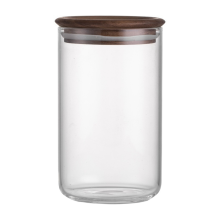 Bocal hermétique en verre de qualité alimentaire avec couvercle en bois pour le stockage en cuisine commerciale, style japonais